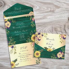 Emerald Green Rustic Bloemen Huwelijk All In One Uitnodiging