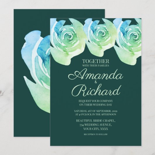 Emerald green Rustic Roos Botanical Garden Wedding Kaart (Voorkant / Achterkant)