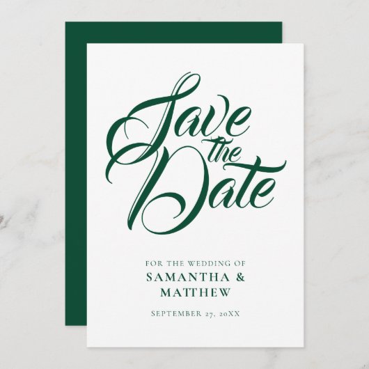 Emerald Green Rustic slaat de datum-uitnodiging op Save The Date (Voorkant / Achterkant)