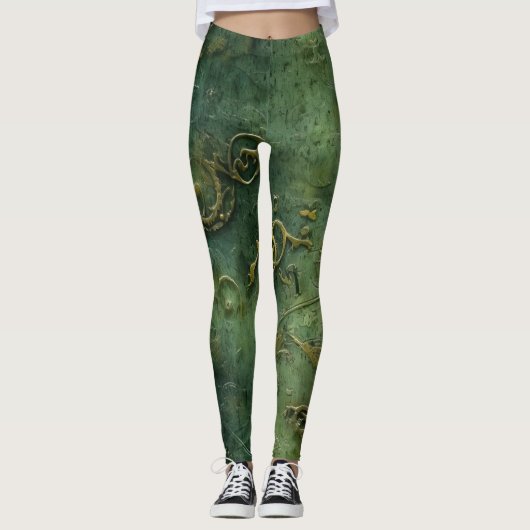 Emerald Green rustieke Steampunk klok (10) Leggings (Voorkant)
