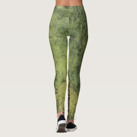 Emerald Green rustieke Steampunk klok (11) Leggings (Achterkant)