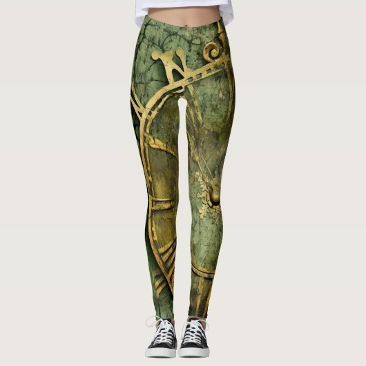 Emerald Green rustieke Steampunk klok (12) Leggings (Voorkant)
