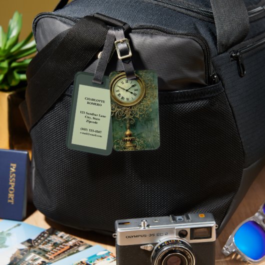 Emerald Green rustieke Steampunk klok (2) Bagagelabel (Voorkant /achterkant)
