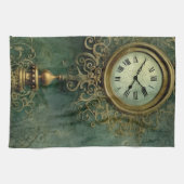 Emerald Green rustieke Steampunk klok (2) Theedoek (Horizontaal)