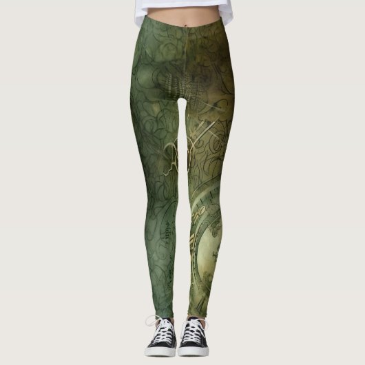 Emerald Green rustieke Steampunk klok (5) Leggings (Voorkant)