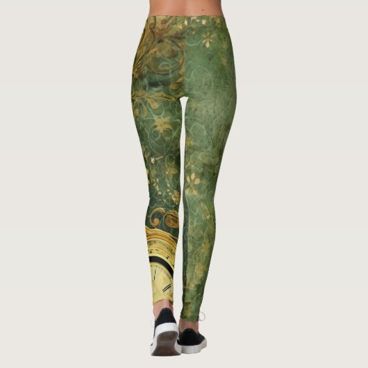Emerald Green rustieke Steampunk klok (6) Leggings (Achterkant)