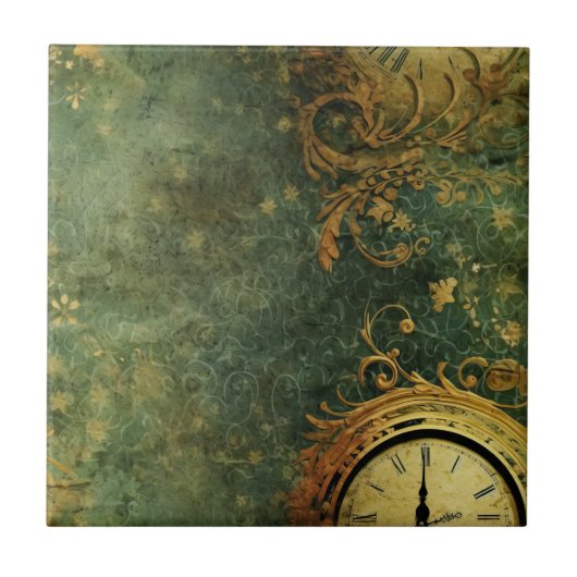 Emerald Green rustieke Steampunk klok (6) Tegeltje (Voorkant)