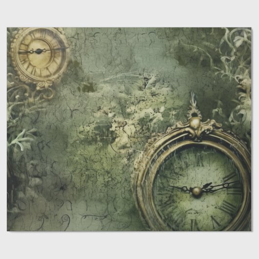 Emerald Green rustieke Steampunk klok (7) Cadeaupapier (Vlak)