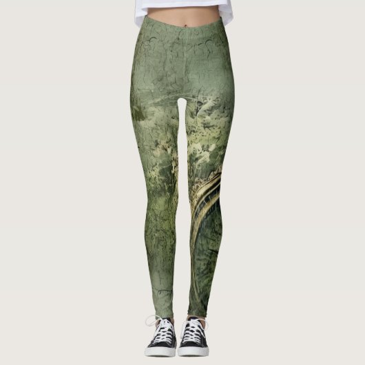 Emerald Green rustieke Steampunk klok (7) Leggings (Voorkant)