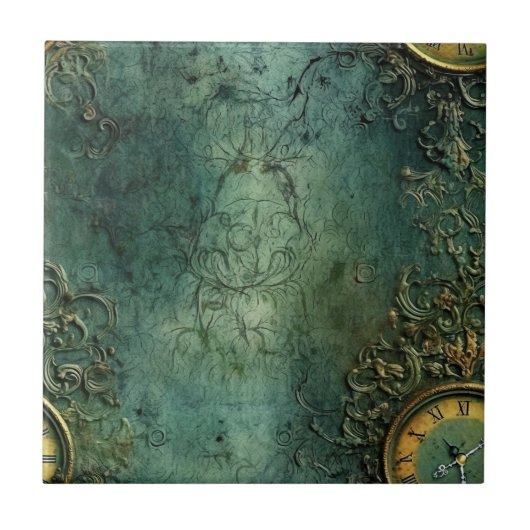 Emerald Green rustieke Steampunk klok (8) Tegeltje (Voorkant)
