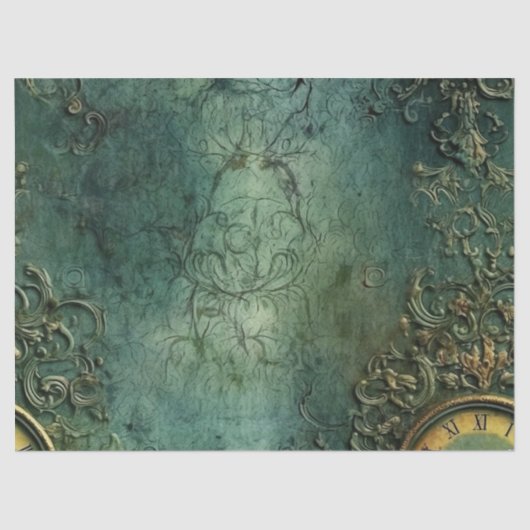 Emerald Green rustieke Steampunk klok (8) Tissuepapier (Voorkant)