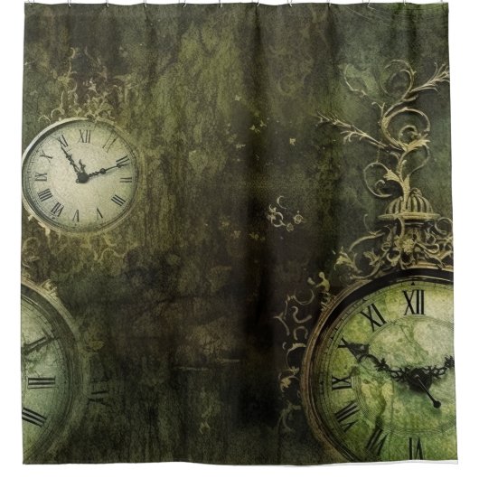 Emerald Green rustieke Steampunk klok (9) Douchegordijn (Voorkant)