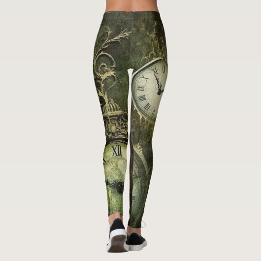 Emerald Green rustieke Steampunk klok (9) Leggings (Achterkant)