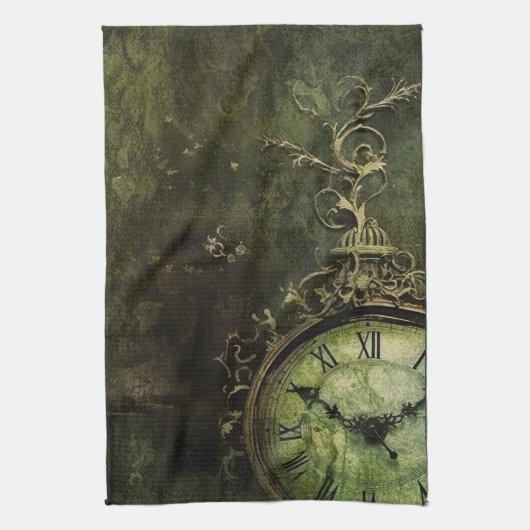 Emerald Green rustieke Steampunk klok (9) Theedoek (Verticaal)