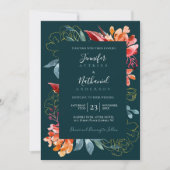 Emerald Green Rusty Sinaasappel Floral Wedding Kaart (Voorkant)