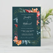 Emerald Green Rusty Sinaasappel Floral Wedding Kaart (Staand voorkant)