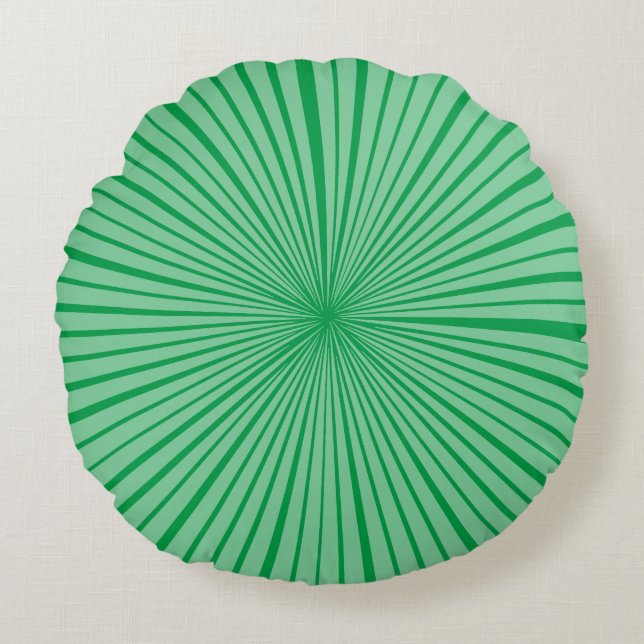 Emerald Green Sage Starburst Wheel Stripe Patroon Rond Kussen (Voorkant)