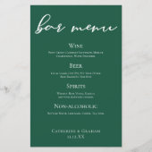 Emerald Green Script Forest Wedding Bar Menu (Voorkant)