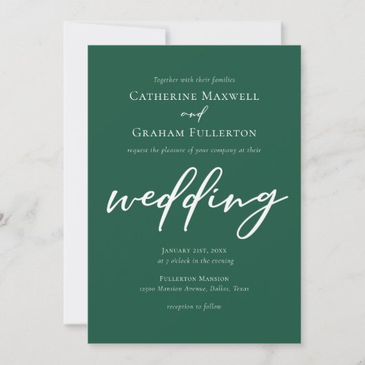 Emerald Green Script Forest Wedding Kaart (Voorkant)