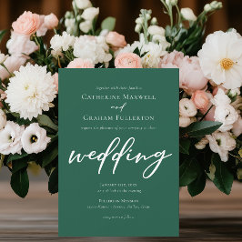 Emerald Green Script Forest Wedding Kaart