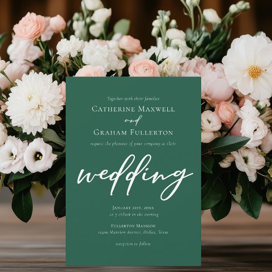 Emerald Green Script Forest Wedding Kaart