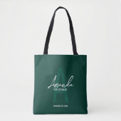 Emerald Green Script gepersonaliseerde bruidsmeisj Tote Bag (Voorkant)