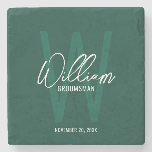 Emerald Green Script gepersonaliseerde groomman's Stenen Onderzetter (Voorkant)