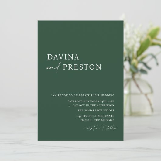 Emerald Green Script Modern Simple Photo Wedding Kaart (Staand voorkant)