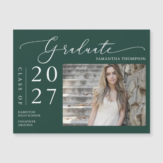 Emerald Green Script School Afstuderen Photo Magne (Voorkant)