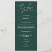 Emerald Green Script Wedding Bedankt Place Card Menu (Voorkant)