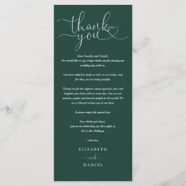 Emerald Green Script Wedding Bedankt Place Card Menu