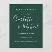Emerald Green Script Wedding Save the Date Card Briefkaart (Voorkant)