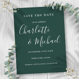 Emerald Green Script Wedding Save the Date Card Briefkaart