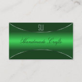 Emerald Green Shimmery Silver Border met Monogram Visitekaartje (Voorkant)
