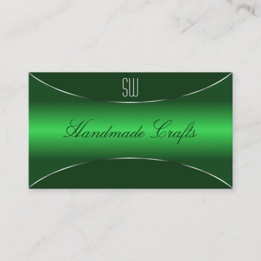 Emerald Green Shimmery Silver Border met Monogram Visitekaartje (Voorkant)