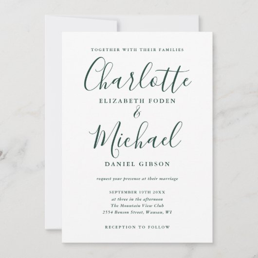 Emerald Green Signature Script Trouwkaart Kaart (Voorkant)