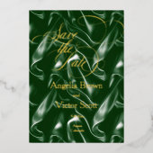 Emerald Green Silk Calligraphy Save the Date Folie Uitnodiging (Voorkant)