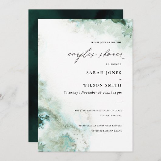 Emerald Green Silver Agate Couples Shower Invite Bedankkaart (Voorkant / Achterkant)