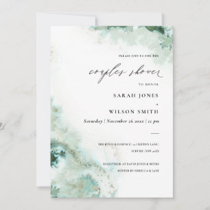 Emerald Green Silver Agate Couples Shower Invite Bedankkaart