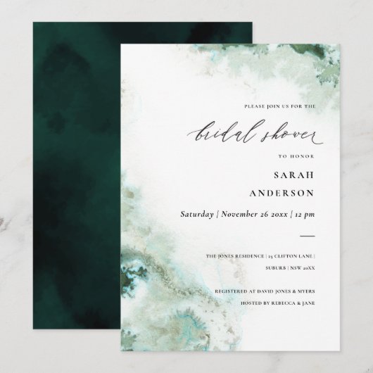 Emerald Green Silver Agate Vrijgezellenfeest Invit Bedankkaart (Voorkant / Achterkant)