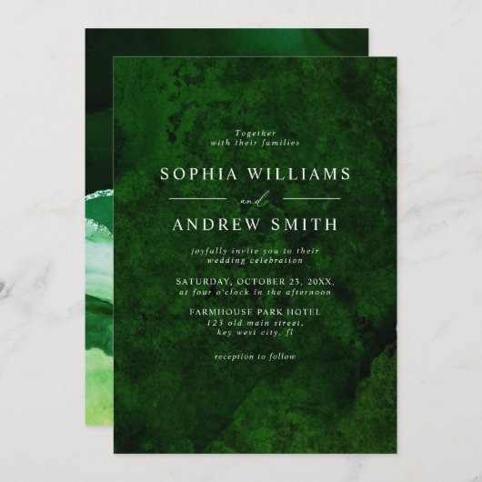 Emerald Green & Silver Calligraphy Kaart (Voorkant / Achterkant)