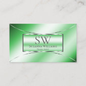 Emerald Green Silver Decor met Monogram en Foto Visitekaartje (Voorkant)