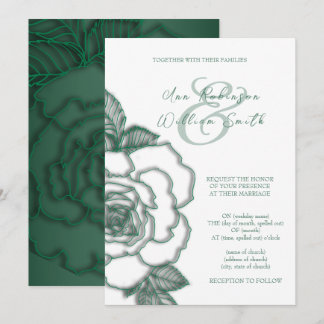 Emerald green Silver Elegant Wedding Invitation Kaart