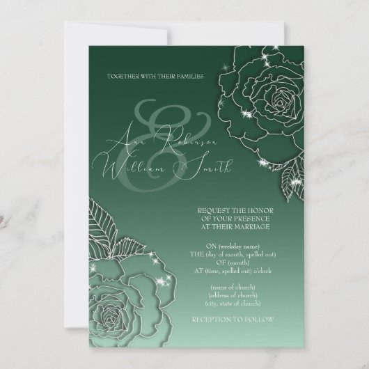 Emerald Green Silver Elegant Wedding Invitation Kaart (Voorkant)
