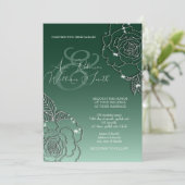 Emerald Green Silver Elegant Wedding Invitation Kaart (Staand voorkant)