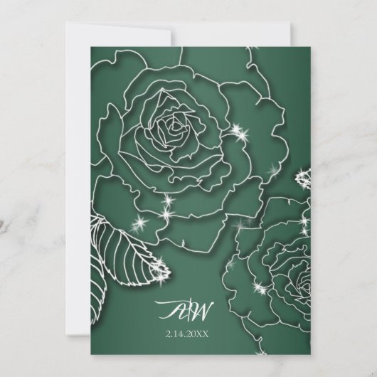 Emerald Green Silver Elegant Wedding Invitation Kaart (Achterkant)