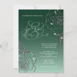 Emerald Green Silver Elegant Wedding Invitation Kaart