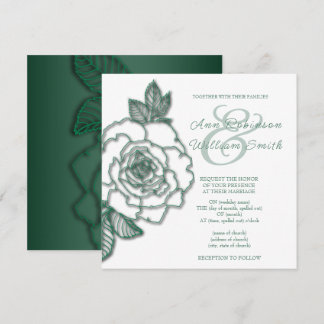 Emerald green Silver Elegant Wedding Kaart