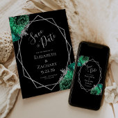 Emerald Green Silver Floral Black Save the Date
