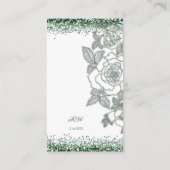 Emerald green Silver floral Elegant Wedding Informatiekaartje (Achterkant)